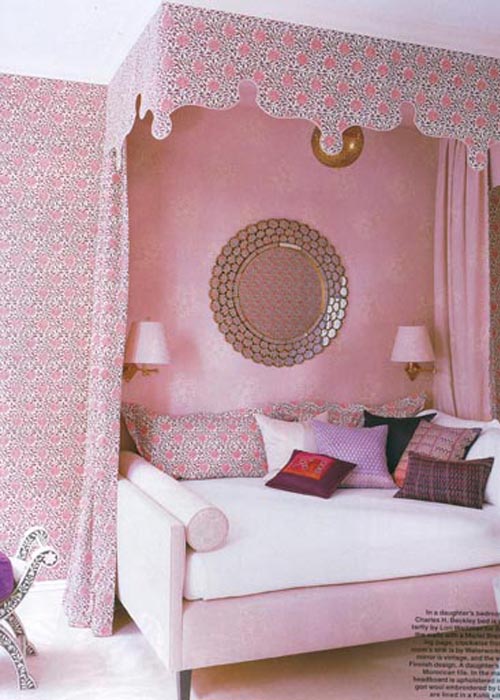 habitacion niña rosa telas coordinadas pantallas lampara moqueta rosa